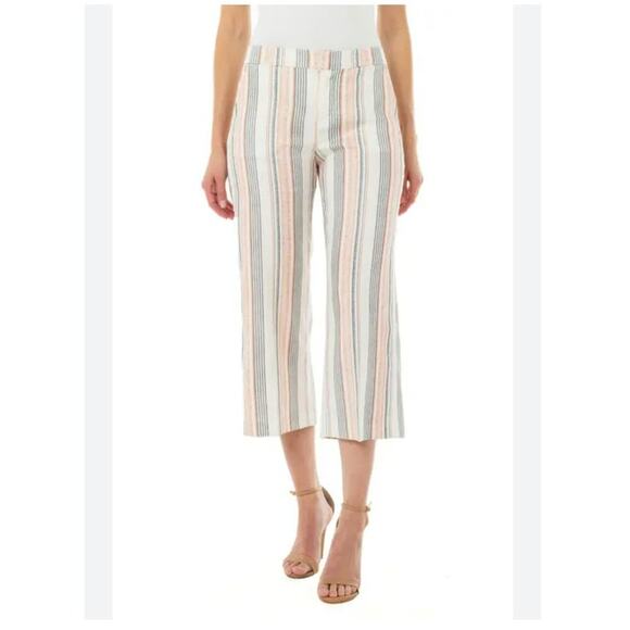 Liverpool Capri Pants Women's 8/29 Hot Coral Stripe Linen Blend Coastal Nautical - Picture 1 of 15